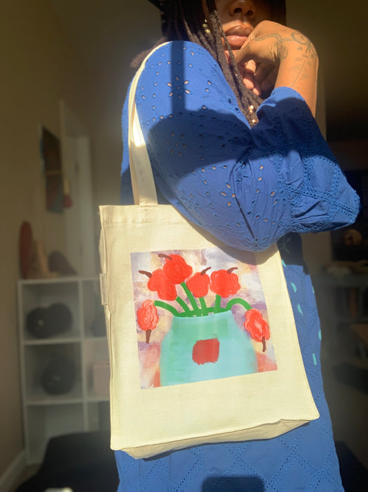 Flower Pot Organic Cotton Small Tote Bag