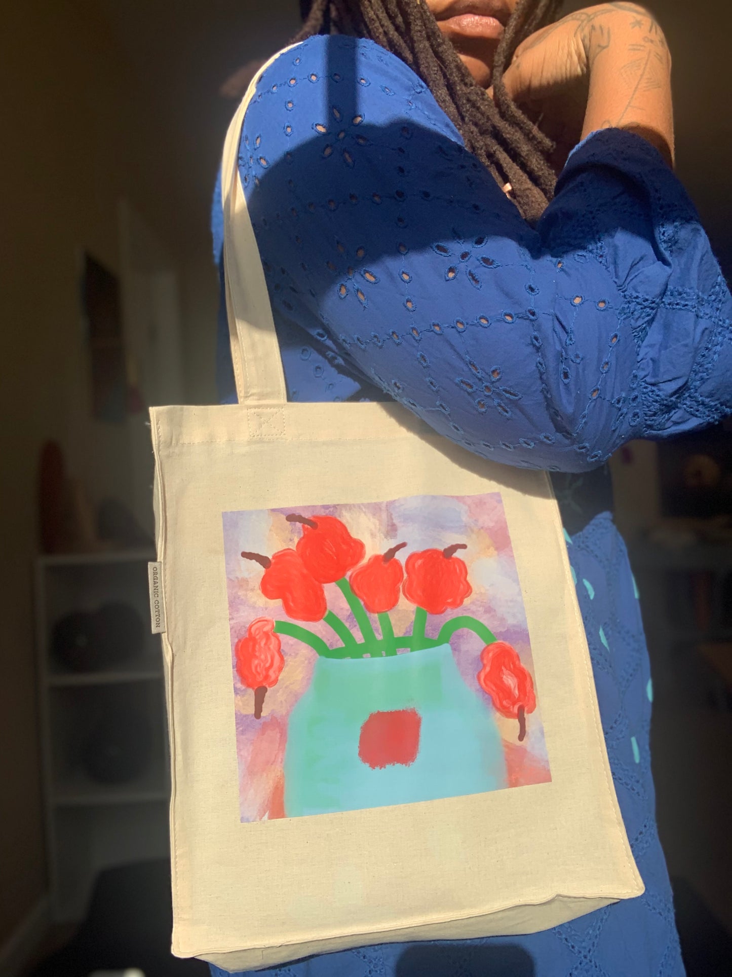 Flower Pot Organic Cotton Small Tote Bag